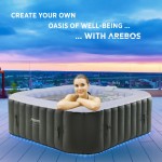 AREBOS Inflatable Hot Tub | Indoor/Outdoor Spa Pool | 2400W | 6 People | 185x185 cm | LED Lighting | 130 Massage Jets | Bubble Massage